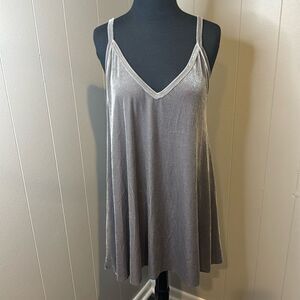 Boho Jane gray stretch velour V front & back neckline stretch flowy tank top. L